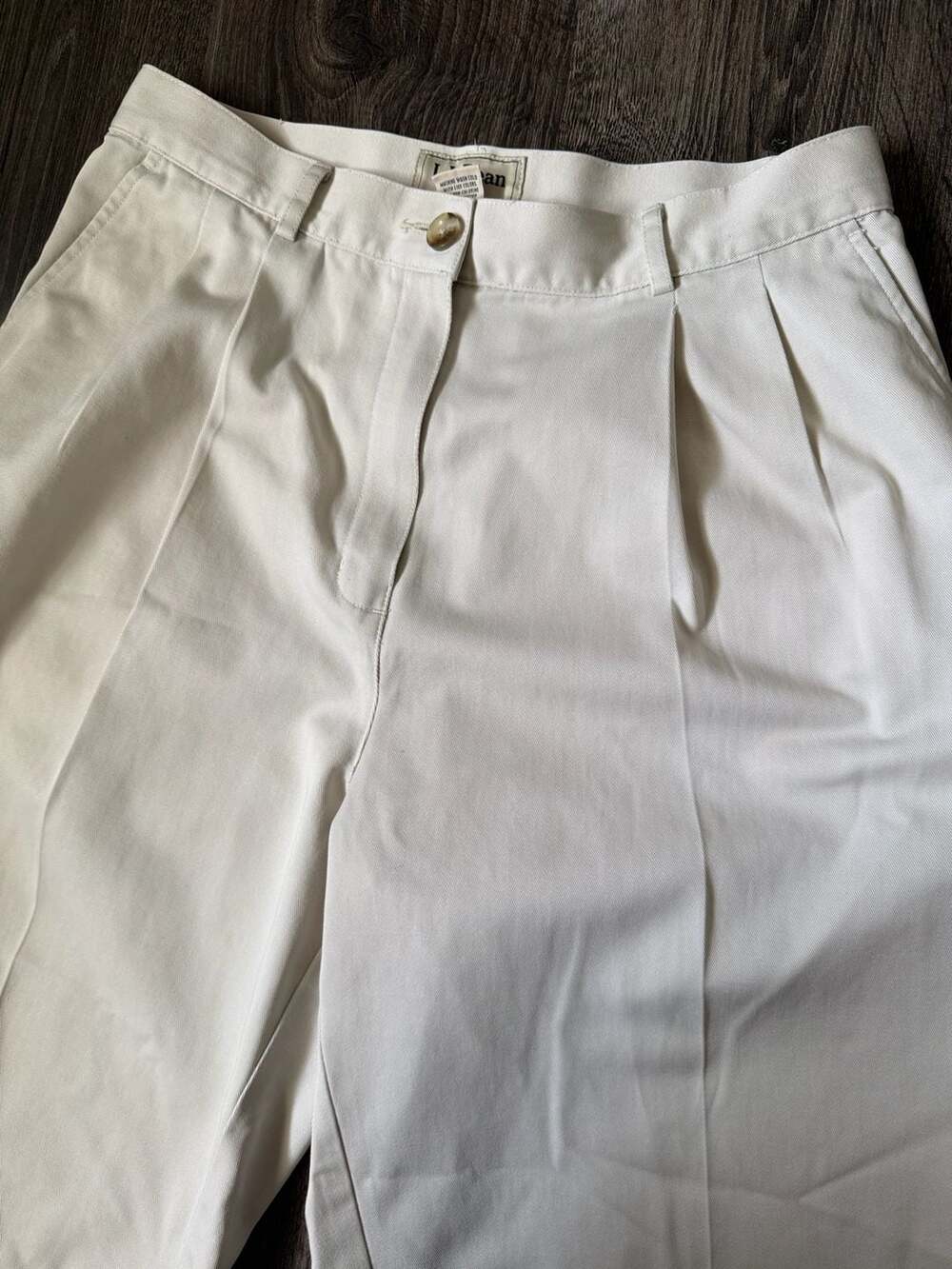 L.L.Bean Women’s 12 Cream Pleated Pants Original Fit 100% Cotton Trousers
